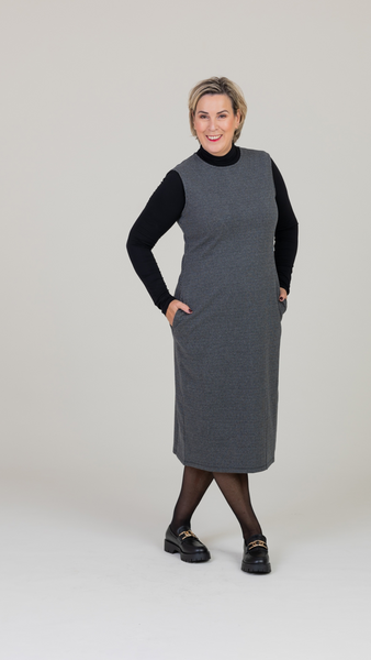 Nocera - Mouwloze jersey jurk met pied de poule dessin