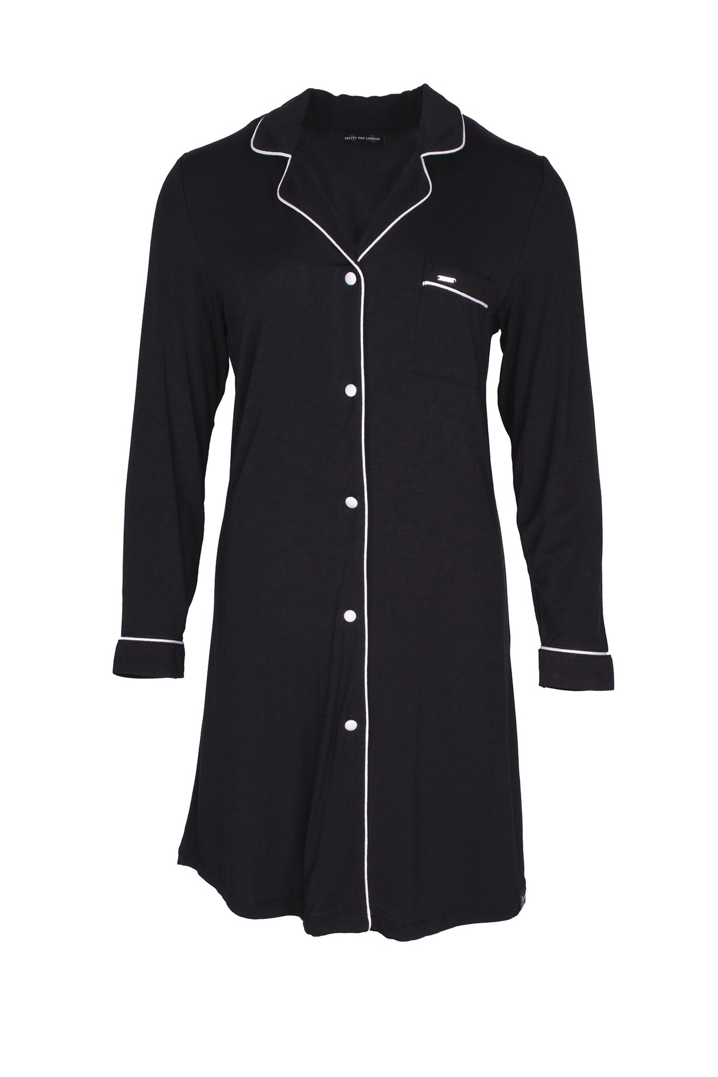 Nightshirt - Bamboo doorknoopnachthemd met contrast bies