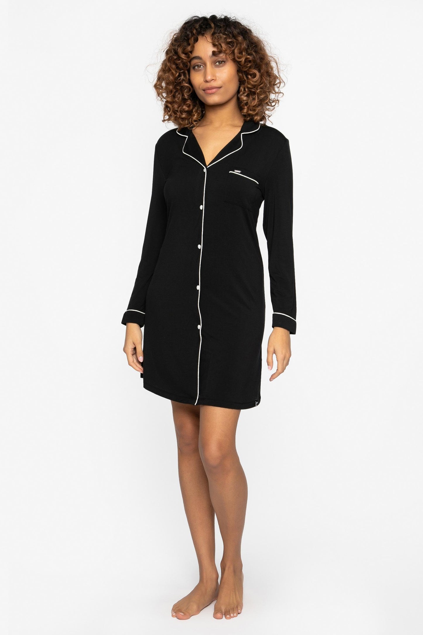 Nightshirt - Bamboo doorknoopnachthemd met contrast bies