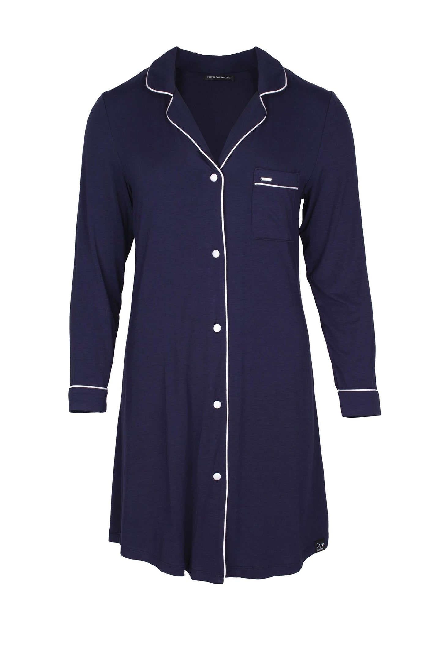 Nightshirt - Bamboo doorknoopnachthemd met contrast bies