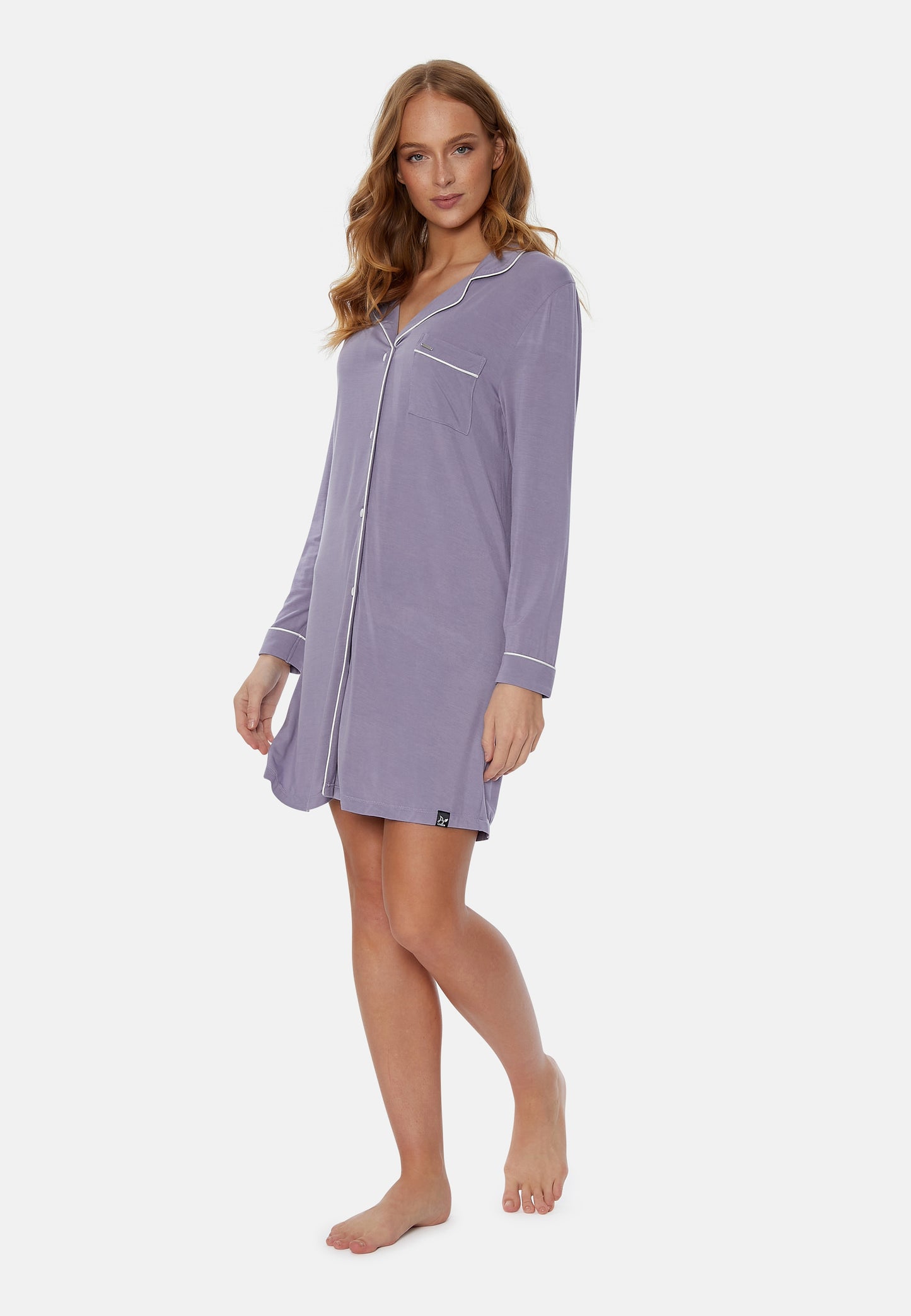 Nightshirt - Bamboo doorknoopnachthemd met contrast bies