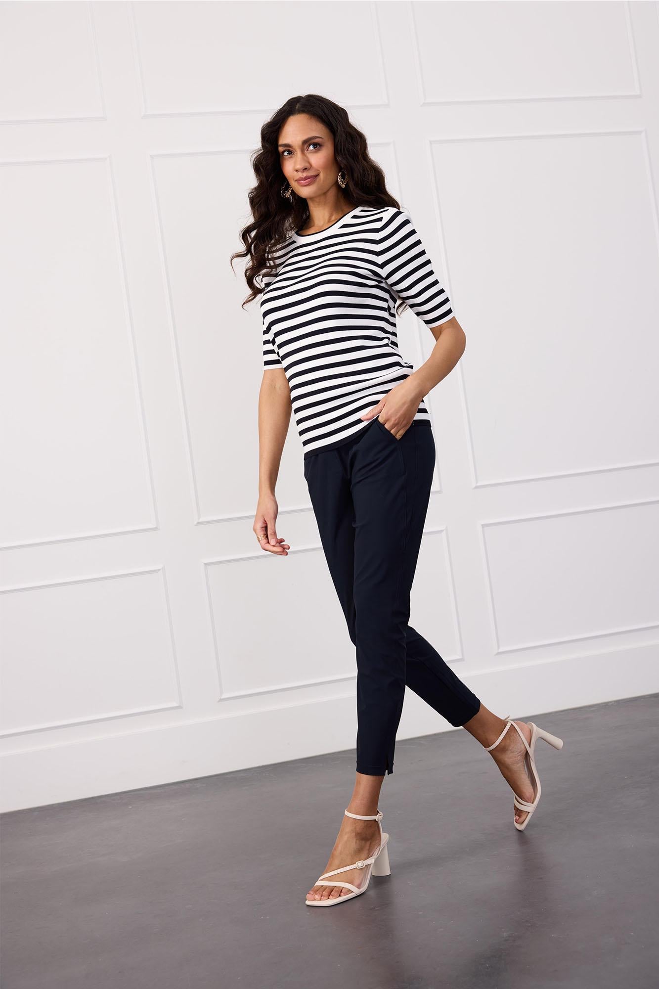 91510 - Luna stripe short slv pullover - met ronde hals