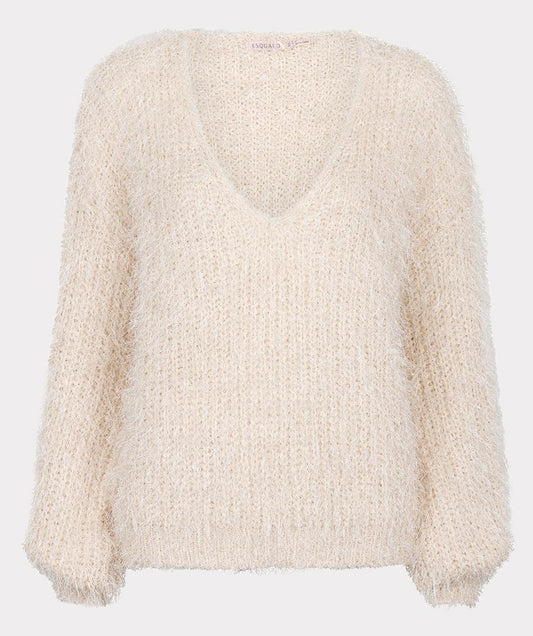 F24.18505 - Pullover v-hals van fluffy brei