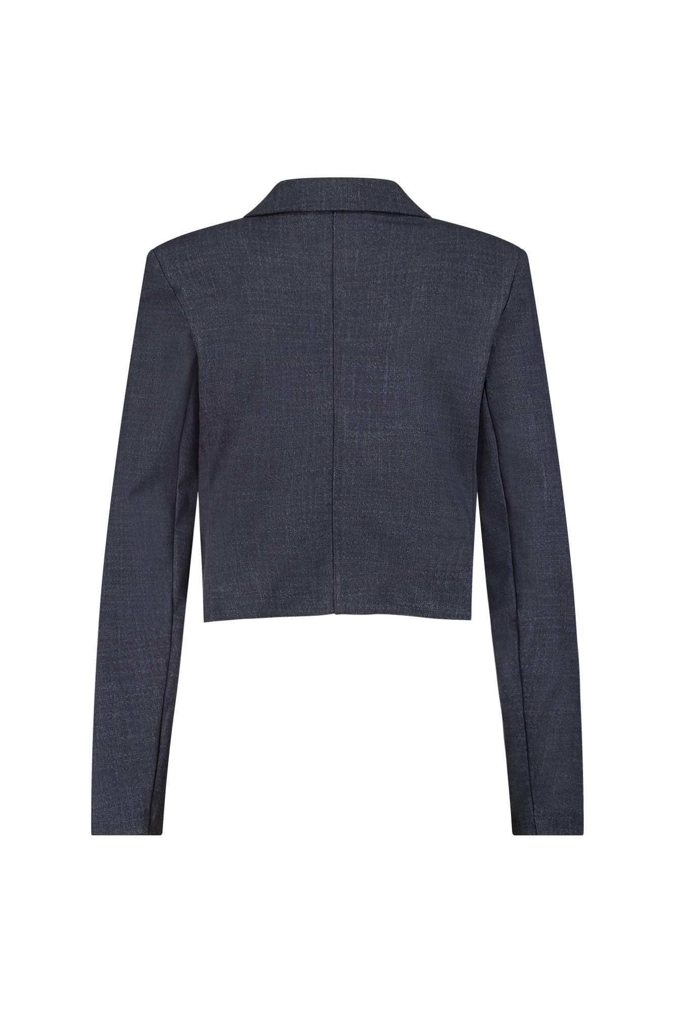 11946 - Mavy woven denim look korte blazer