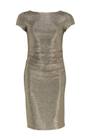 777614 - Jersey metallic jurkje met draperie effect